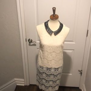 ASTR black leather collar and white lace dress